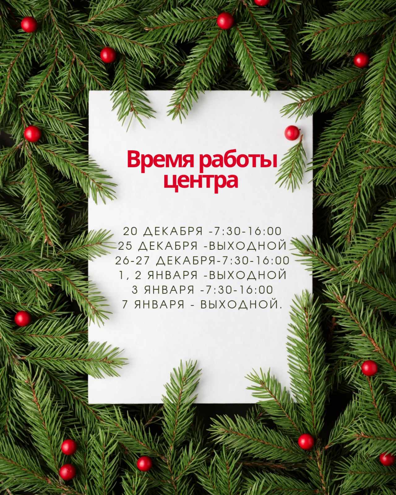 График работы центра в предпраздничные и праздничные дни